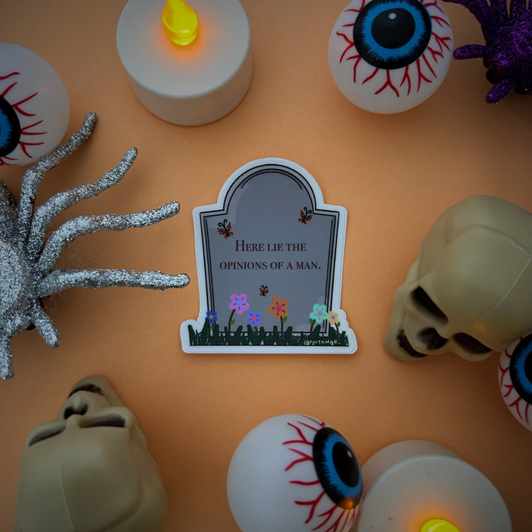 Here Lie the Opinions of a Man Vinyl Sticker