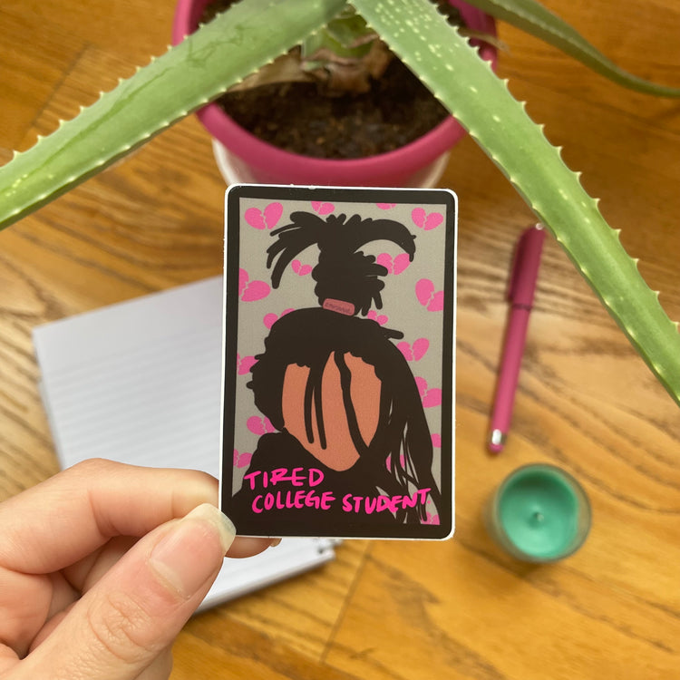 Tired College Student Vinyl Sticker
