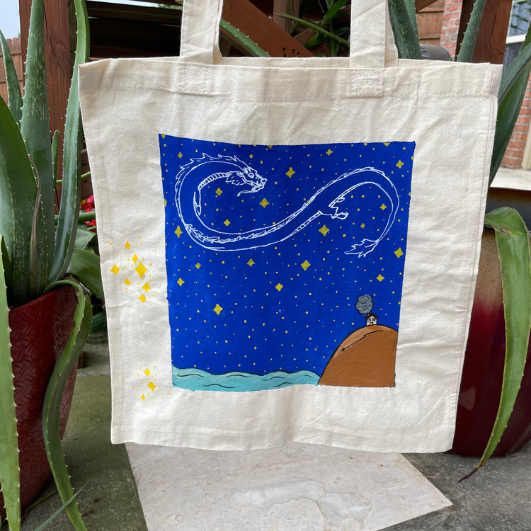 A little house on a special island tote