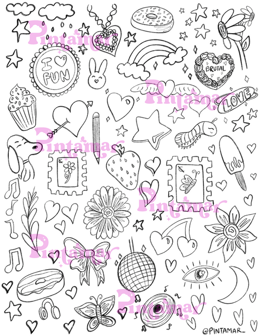 Cute Things! 🌸 Coloring / Sticker Sheet (Print at home)